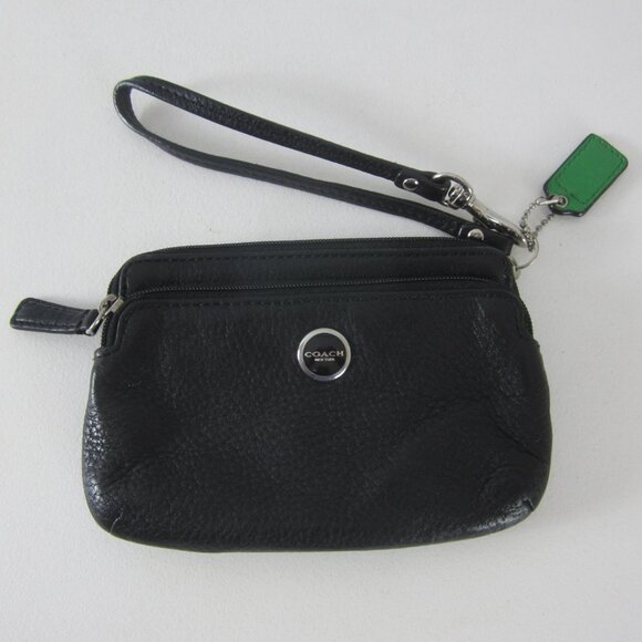 Coach Black Pebbled Leather Wristlet Double Corner Zip Clutch Wallet Organizer - Picture 1 of 10